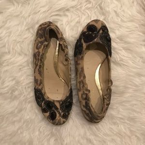 Be&D Leopard Print Bejeweled Flats